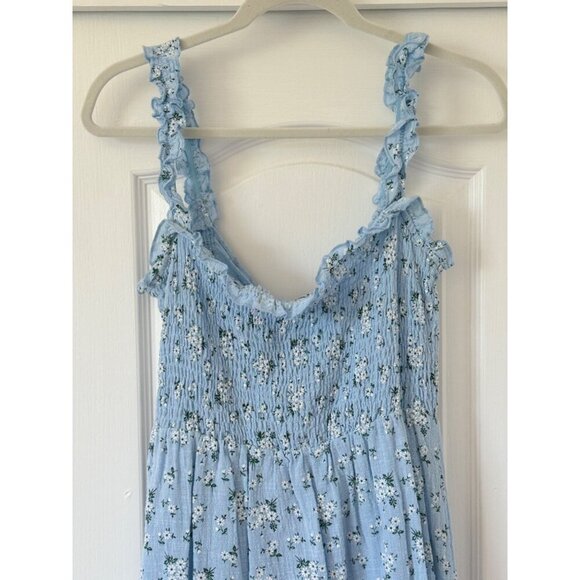 Lush Blue Floral Cotton Mini Dress Medium - Picture 13 of 13